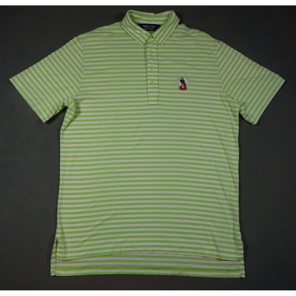 Ralph Lauren Mens L Polo Golf Shirt Green Striped‎ Pinehurst No2 Pima READ